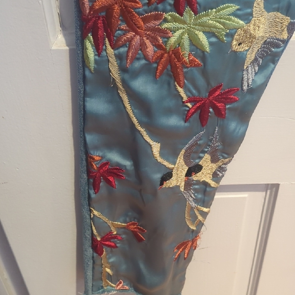 Zara Satin Blue Denim Jeans with Embroidery #0016 - Picture 6 of 10